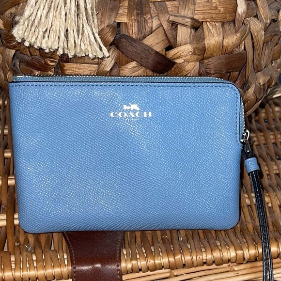 Coach Handbags - COACH- Beautiful Baby Blue Wristlet Silver hardware and Logo - 2 CC slots!
